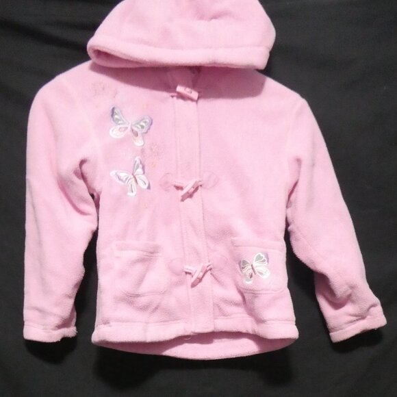 ADORABLE JR TOO | size 6 girls, kids | Pink Fleece Hooded Pea Coat | Butterflies - Picture 2 of 16